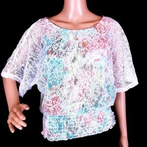 Bwear Women Top Blouse Lace Floral Size L